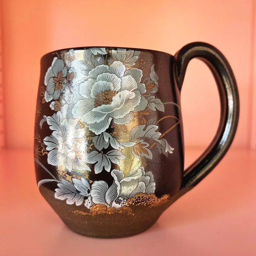 Two Moonflower Mugs in Onyx By Liz Kelly