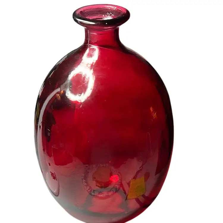 13” Tall Made In Spain Ruby Red Recycled Glass Bottle With Cork