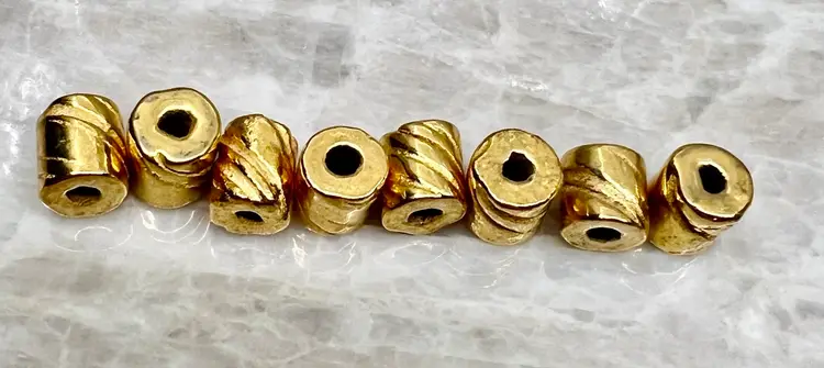 Mykonos Greek Ceramic Twisted Barrel, 24K GOLD Plated 8Pcs 10mm x 9mm DIY #J-3