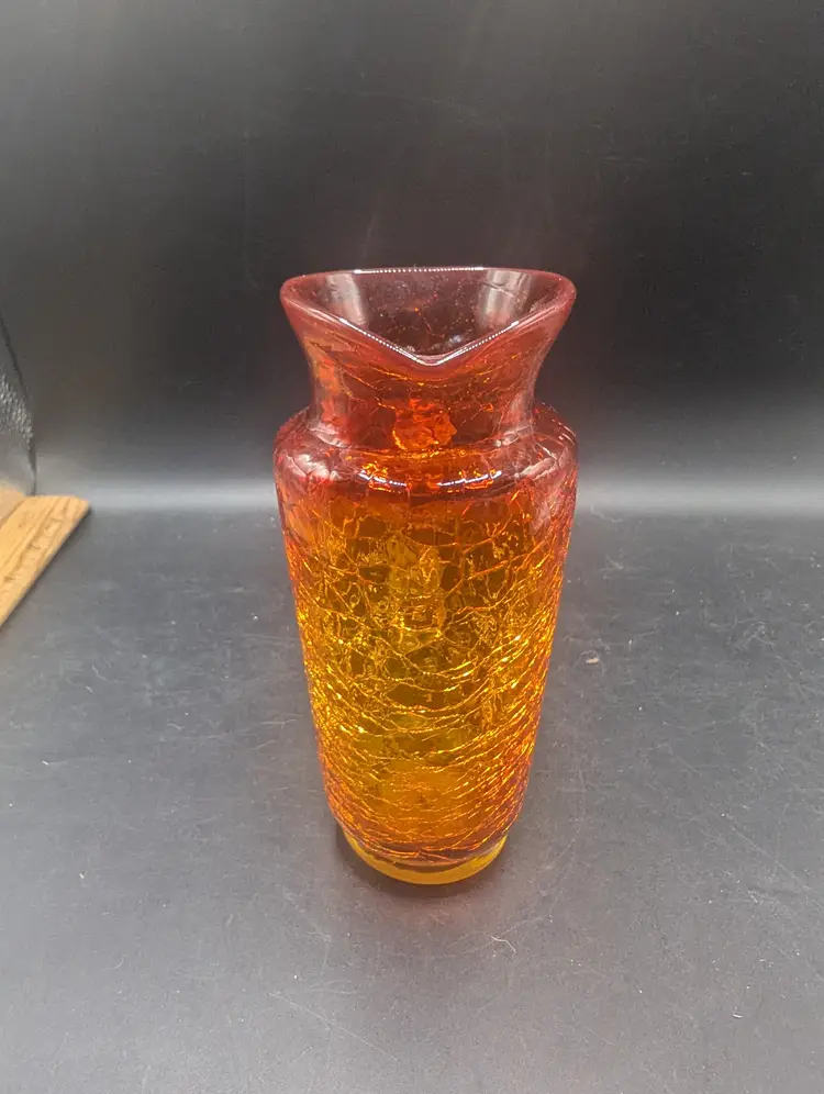 Vintage Crackle Glass Amberina Jug With Nice UV Reactive Glow 5.5" Tall