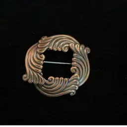Vintage Genuine Copper Swirl Scroll Design Brooch.  Not Signed
