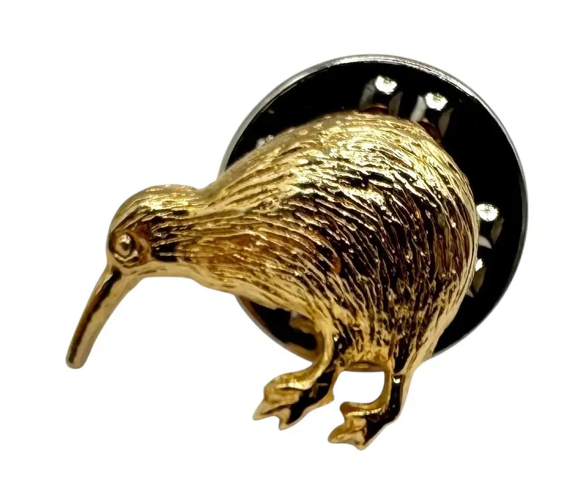Vintage New Zealand Kiwi Bird Lapel Hat Pin Tie Tack Gold Tone Small Souvenir