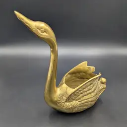 Vintage Long Neck Swan Brass Planter