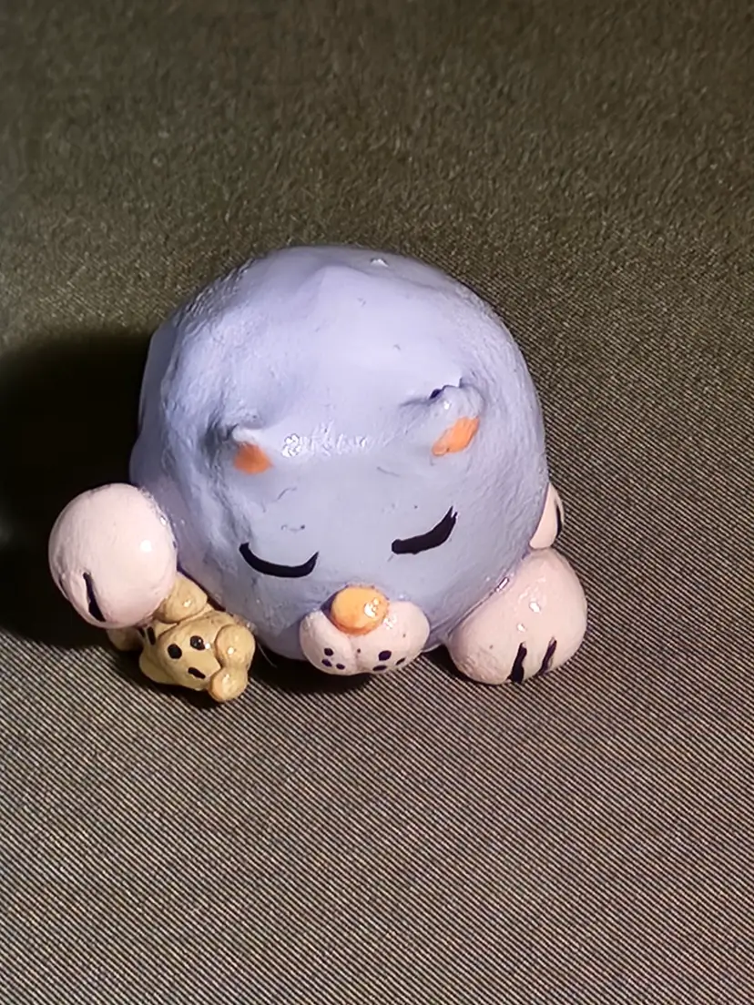 Shirley's Cats - Lavender Sleeping Cat with Teddy Bear