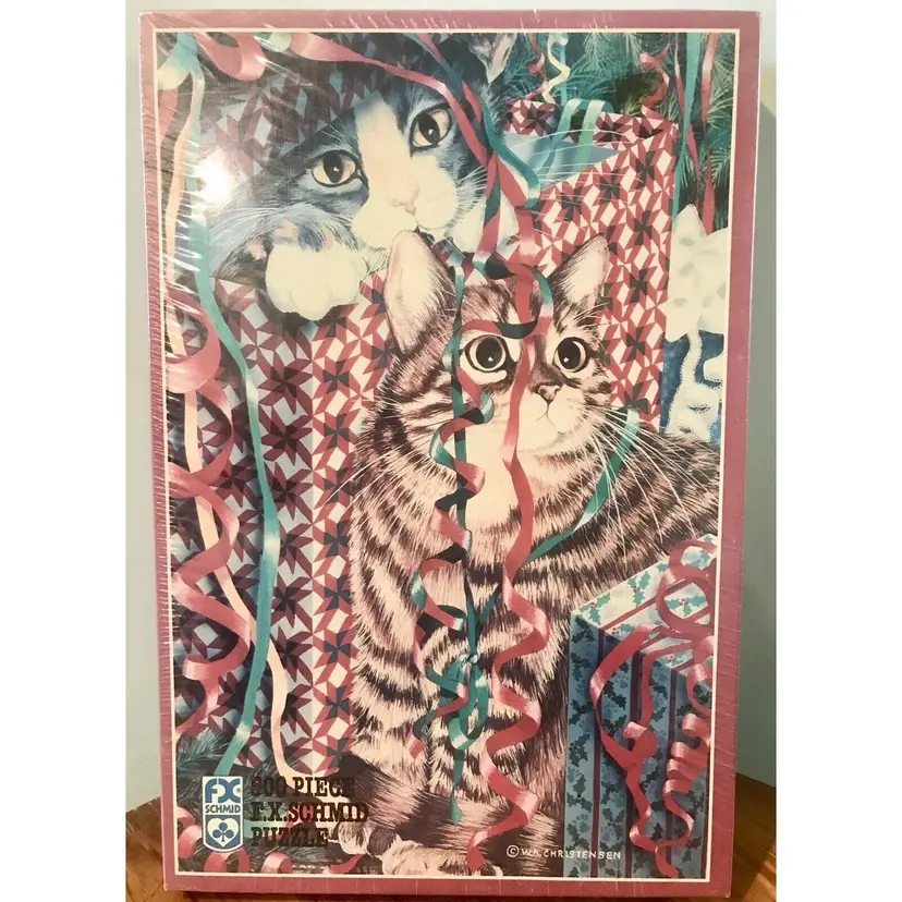 FX Schmid "Christmas Surprises" 500 pc Jigsaw Puzzle New In Box Wrapped Cats 1993