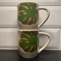 2232 Ceramics MONSTERA Leaf Wheel Thrown MUGS (2) Spokane Washington