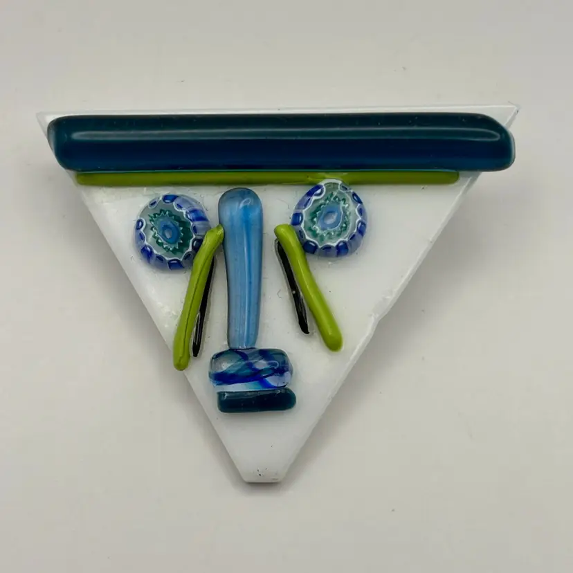 Abstract Handcrafted Fused Art glass Face Brooch Pin