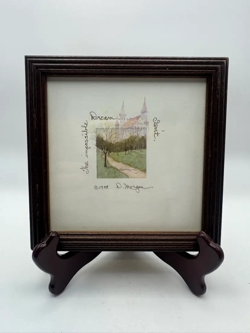 Vintage D. Morgan Framed Art - Folk Art 6” X 6”
