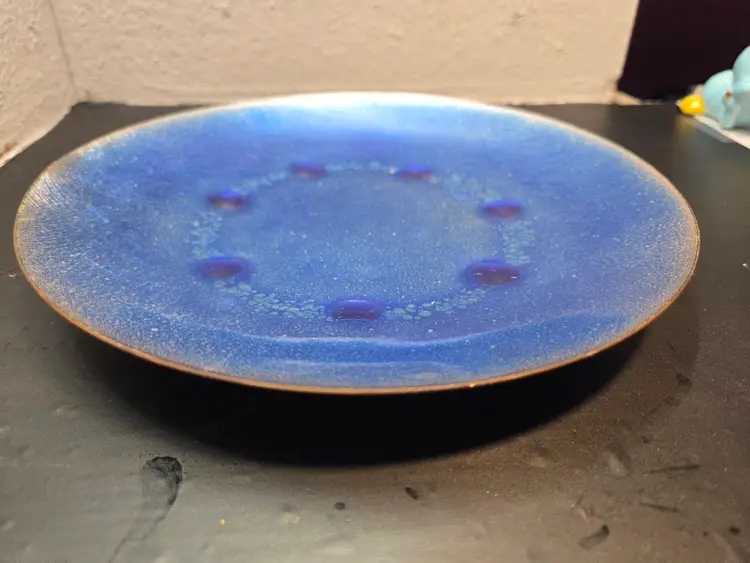 Vtg MCM Enamel on Copper 8" Green Modernist Plate Robert Wuersch Fall River MA