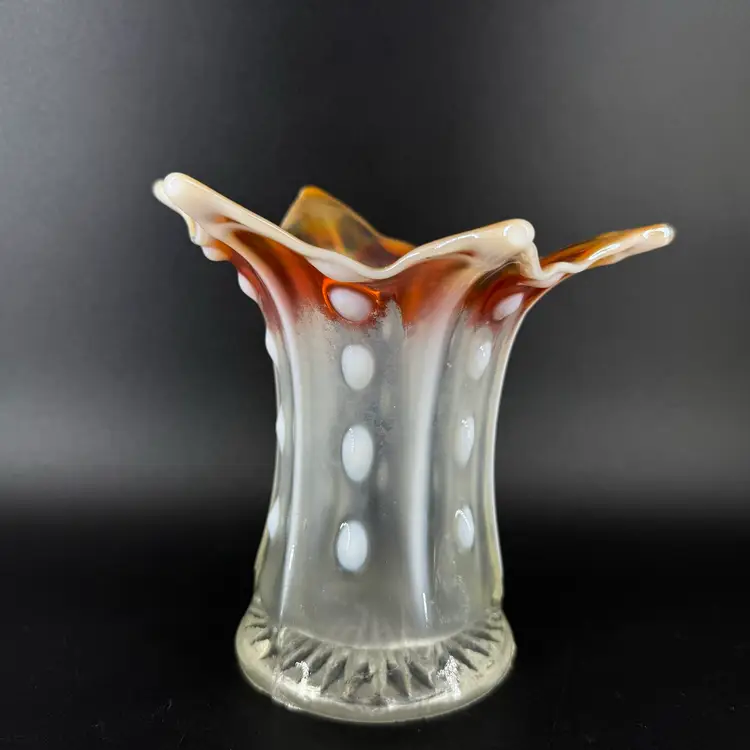 Dugan Coin Dot White Orange Peach Opalescent Vase