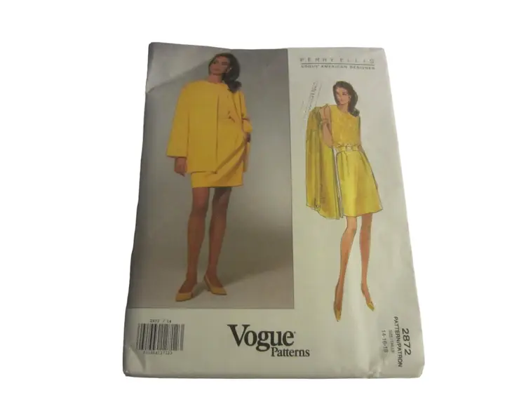 Perry Ellis Vintage Women's Sewing Pattern 2872 Dress and Jacket Size 14-16-18