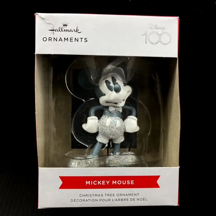 Mickey Mouse Silver Sparkle Hallmark Disney 100 Collectible Tree Ornament New
