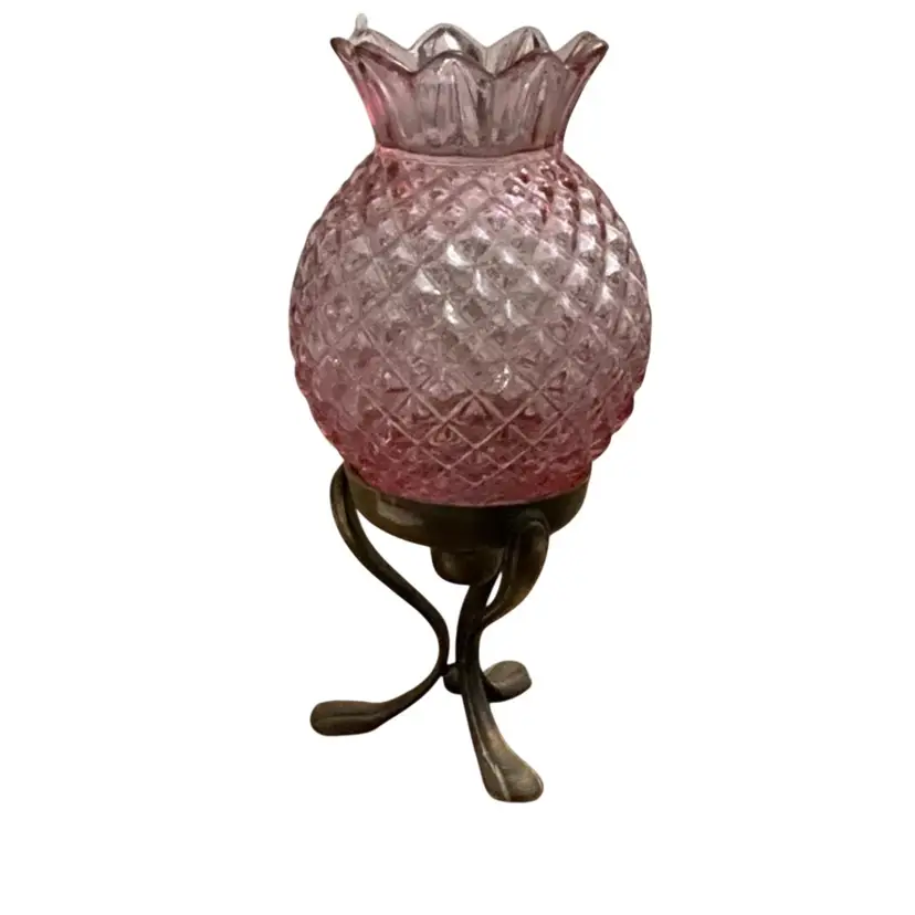 2-piece Pink Pineapple Fairy Light/Candle Holder W/Brass Base 10 1/2” X Approx. 5 1/2”