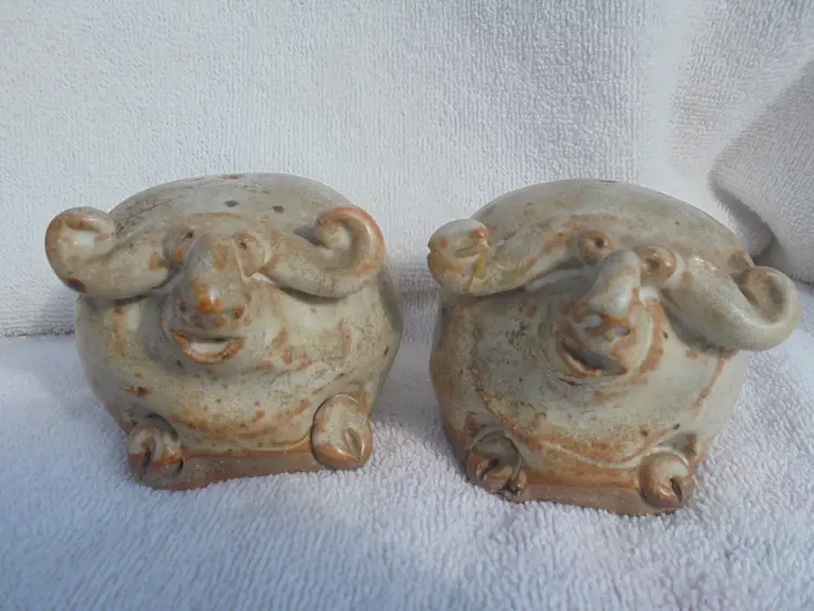 Artisan Studio Pottery Salt & Pepper Water Buffalo w/ Corks and Artist Signature