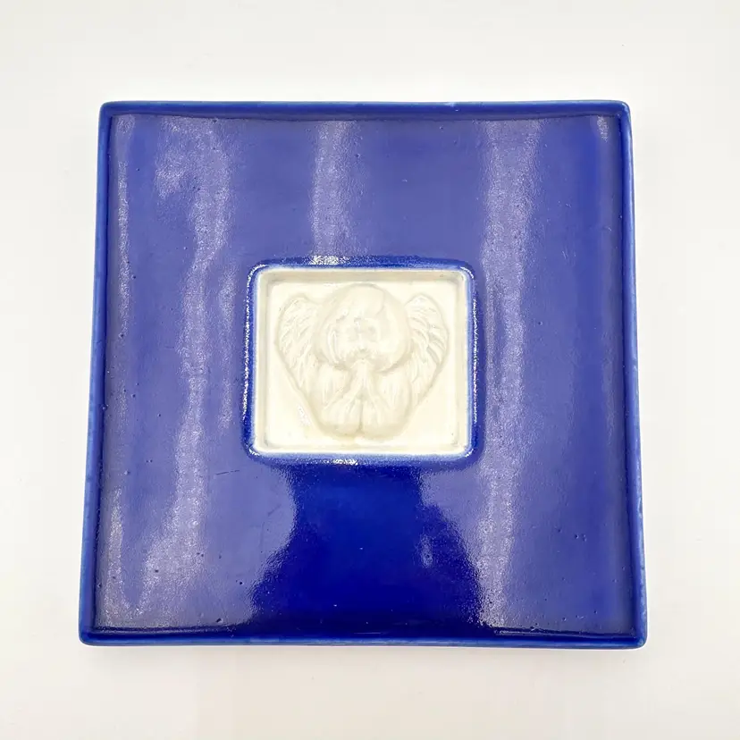 Treasure Craft Ceramic Trivet Blue with Embossed Angel 6" B25