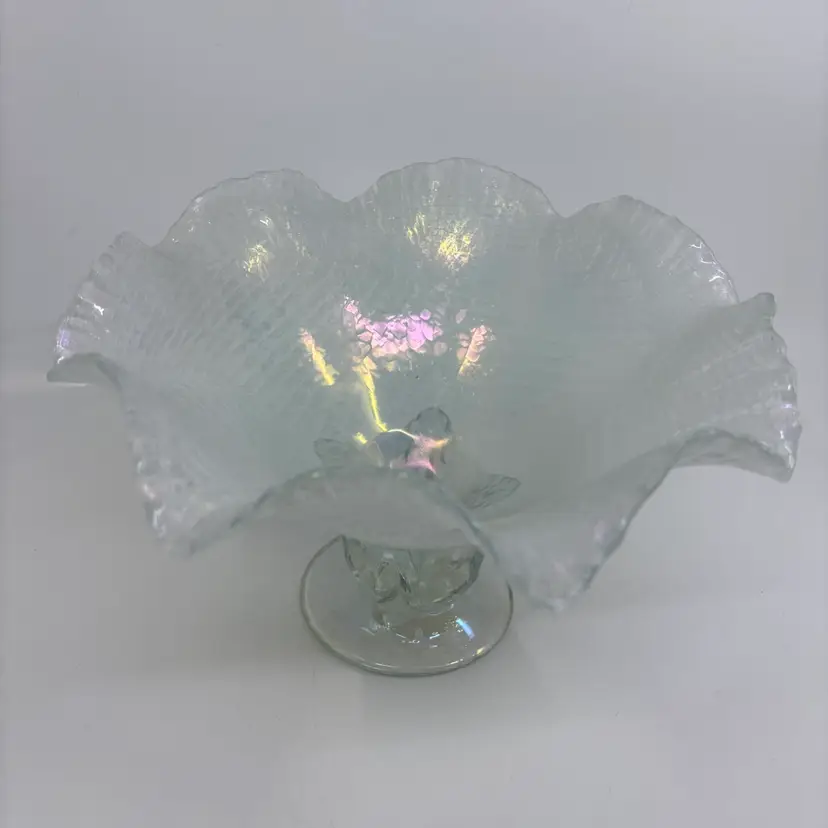 Ron Mynatt 2010 Signed Textured Iridescent Ruffle Rim Centerpiece Bowl 10Dia 6H
