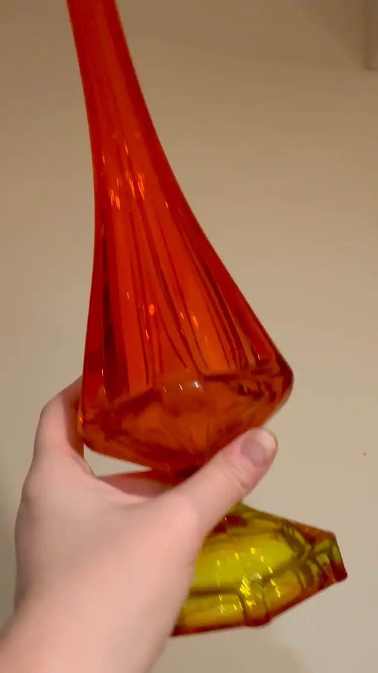 Vintage Viking Amberina MCM Orange Art Glass Swung Glass Vase
