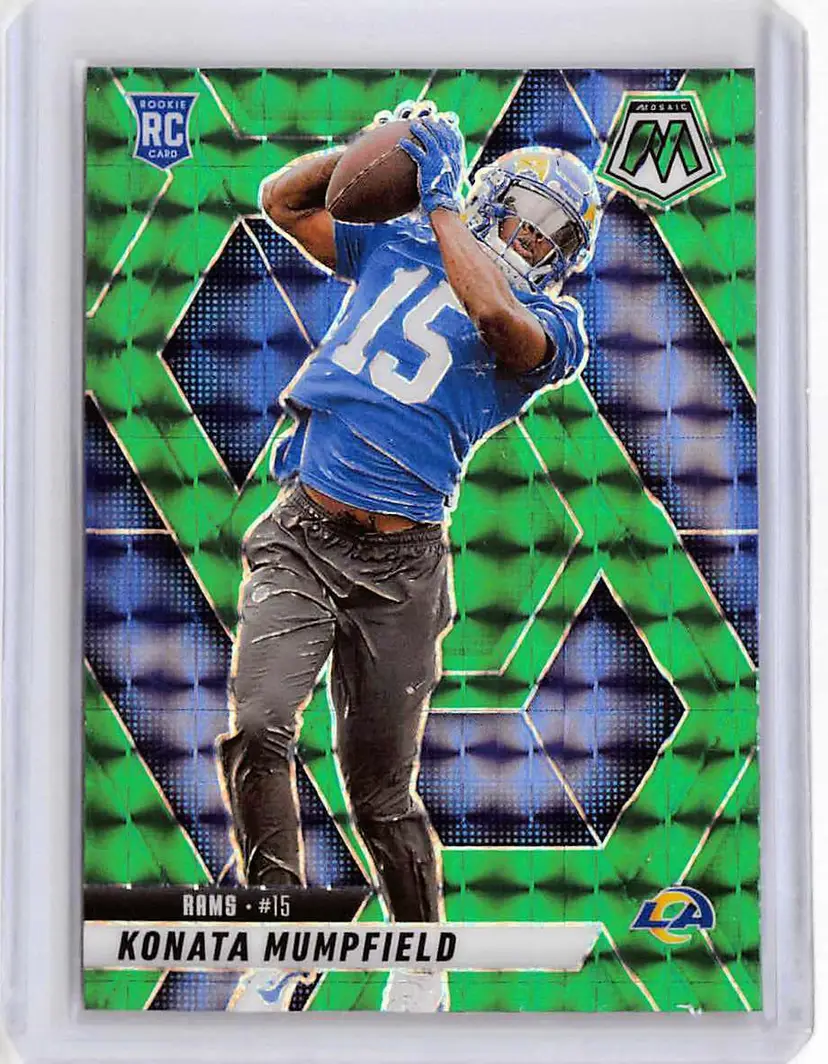 2025 Panini Mosaic Konata Mumpfield #393 Green Prizm (RC) Los Angeles Rams