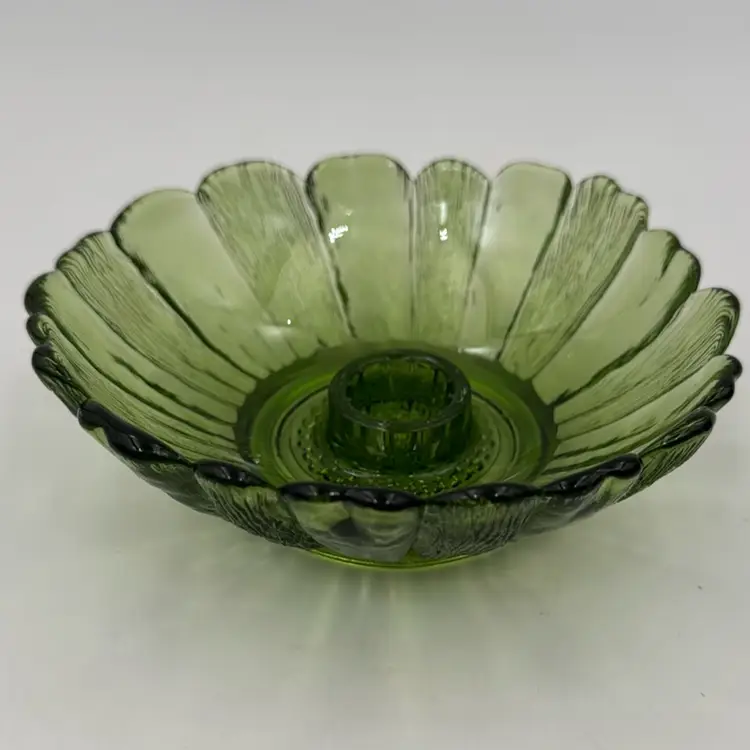 Vintage anchor, hocking, green glass, taper candle holder, sunflower pattern