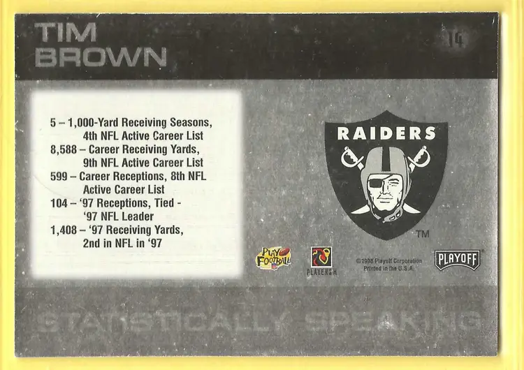 1998 Playoff Absolute SSD Hobby #14 Tim Brown Statistically Speaking Raiders