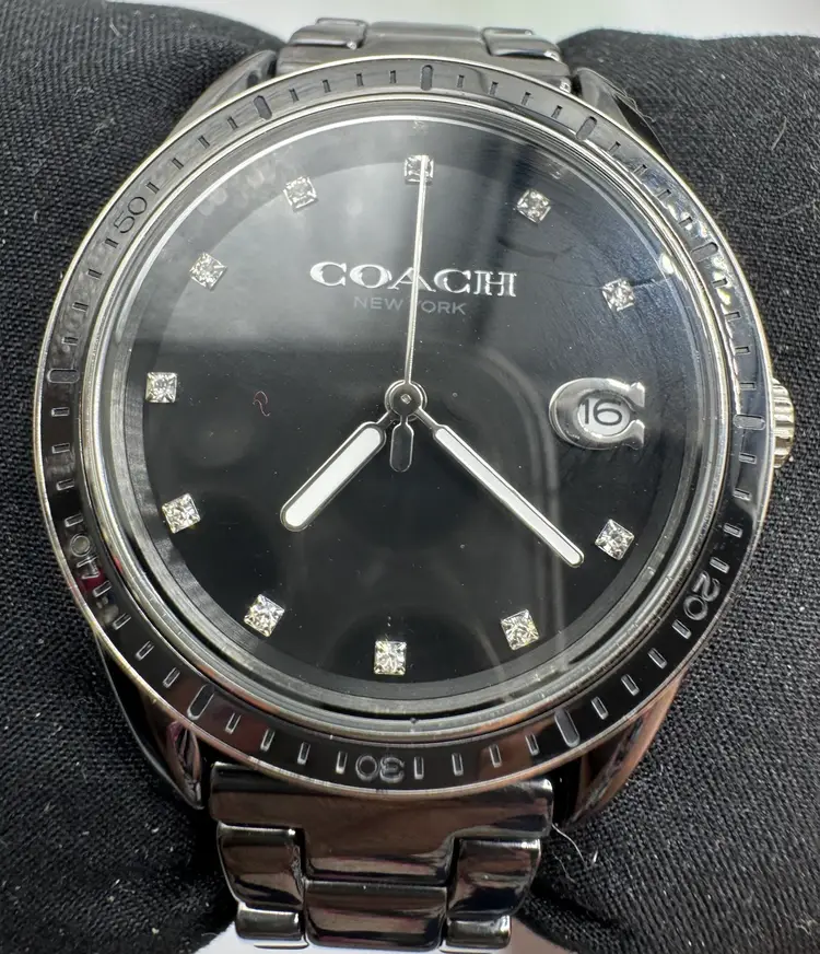# 4 Coach Women's Watch Preston Crystal Black Ceramic Has Date - Works New Battery