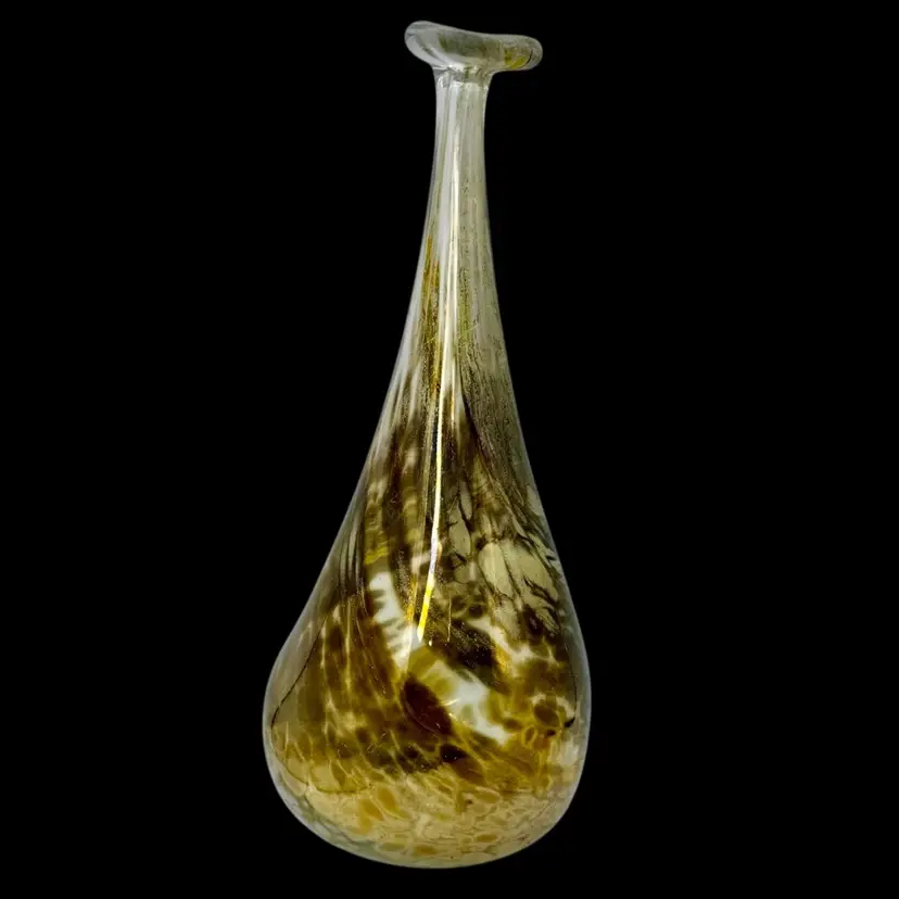 Speckled Glass Long Neck Vase Signed JA ‘93 9”