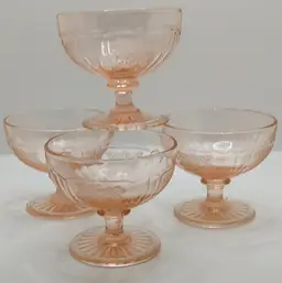 Anchor Hocking Mayfair Pink Depression Open Rose Glass Cups Dishes Easter Sorbet