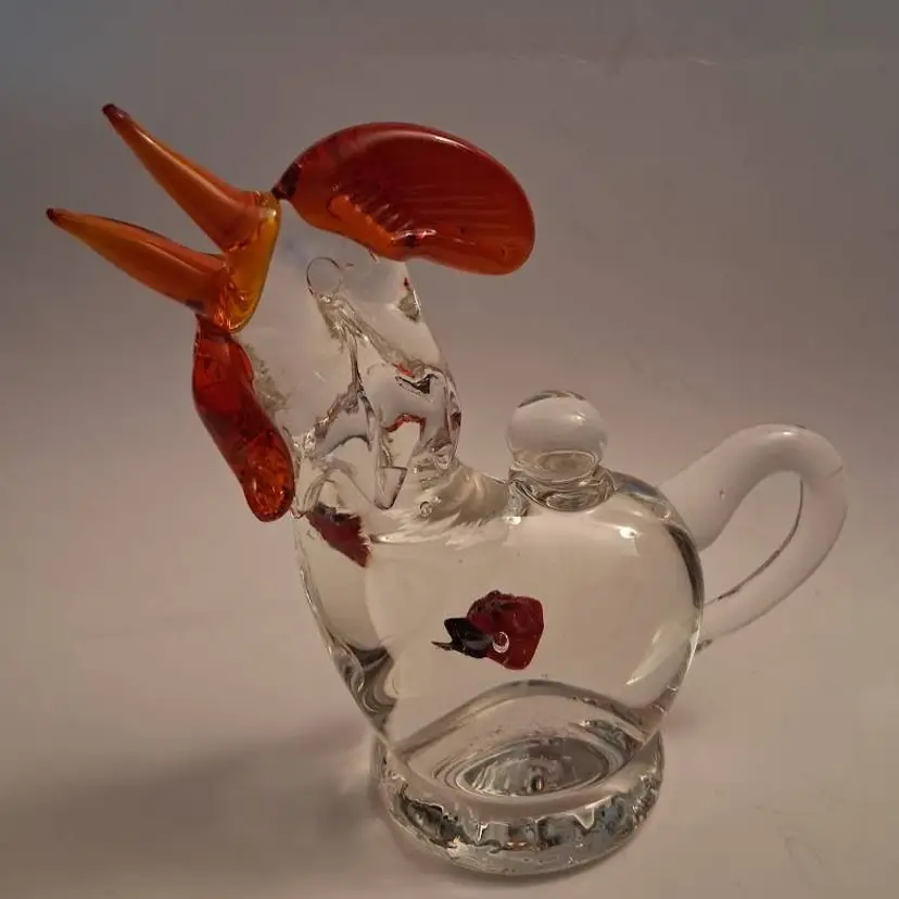 Dynasty Gallery Art Glass Teapot Style Rooster With A Ladybug In It's Belly