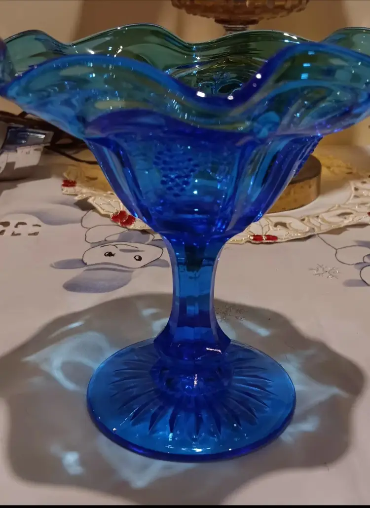 Vintage Red Cliff Fenton Colonial Blue Crystal Compote