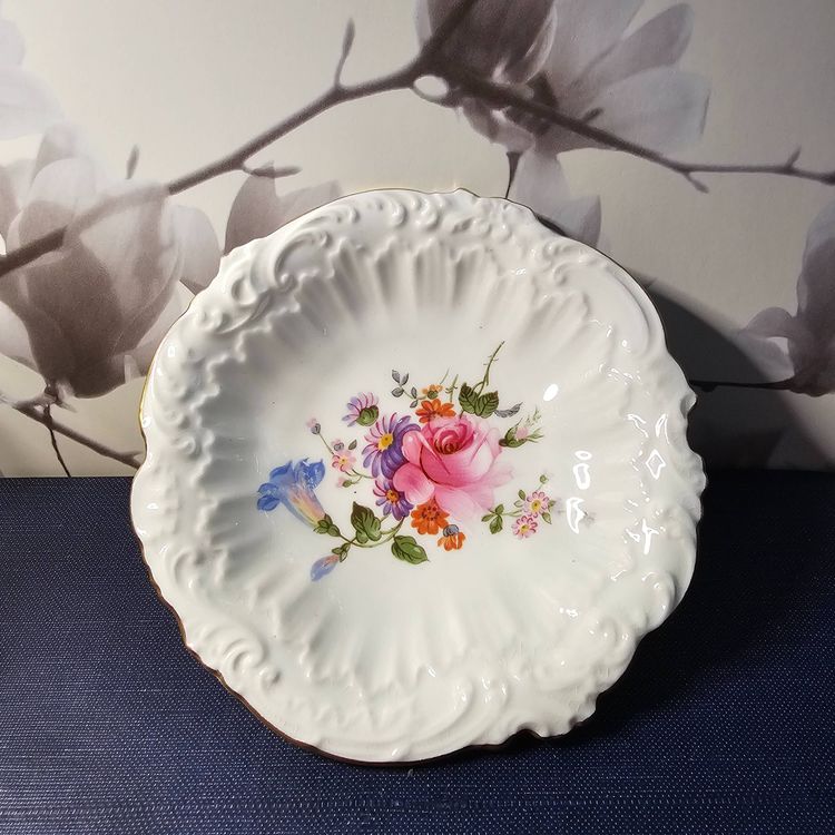 Vintage Royal Crown Derby English Bone China Scalloped Floral Trinket Dish