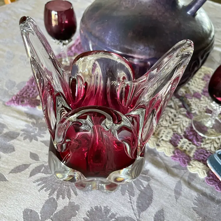 Vintage Bohemian Czech Glass Pink Cranberry & Clear
