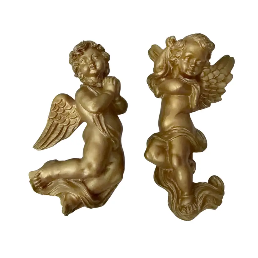 Pair of Gold Gilded Made in Italy Resin Cherub Hangings