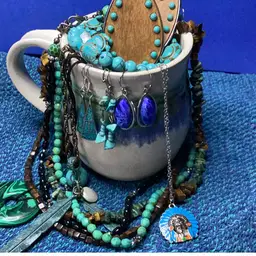 Southwestern Boho Style Jewelry Lot 11 Pieces Unsigned Hand thrown Pottery Coffee Cup