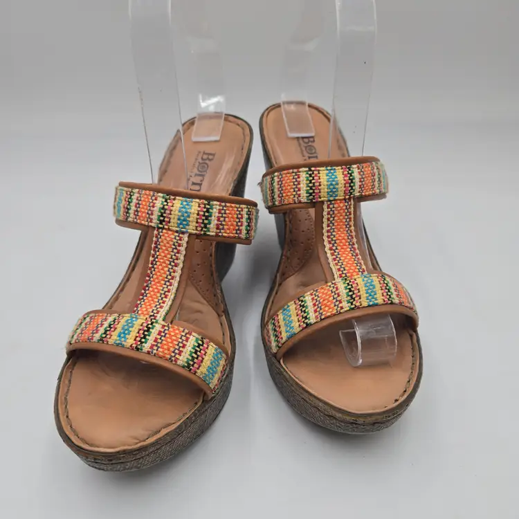 Born Sandals Women's Size 8 M Sirena Wedge Platform Slip On Aztec Shoes Leather