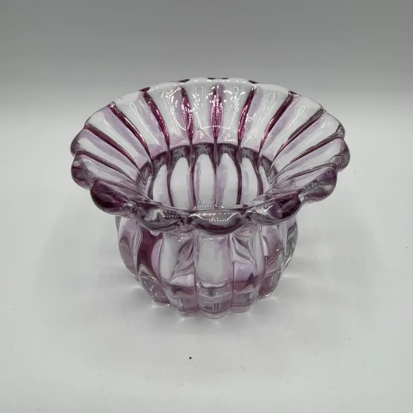 Heisey Glass Purple Clear Crystolite Short Stem Flower Vase