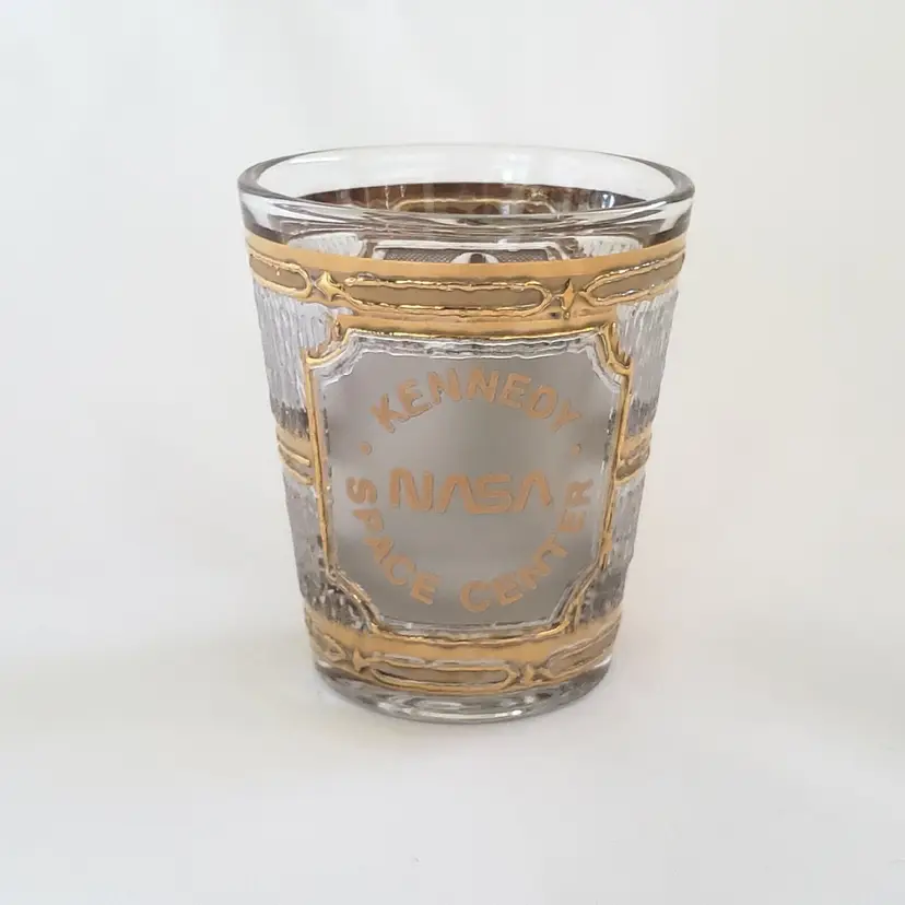 CULVER NASA Kennedy Space Center Space Shuttle SHOT GLASS 22K Raised Gold