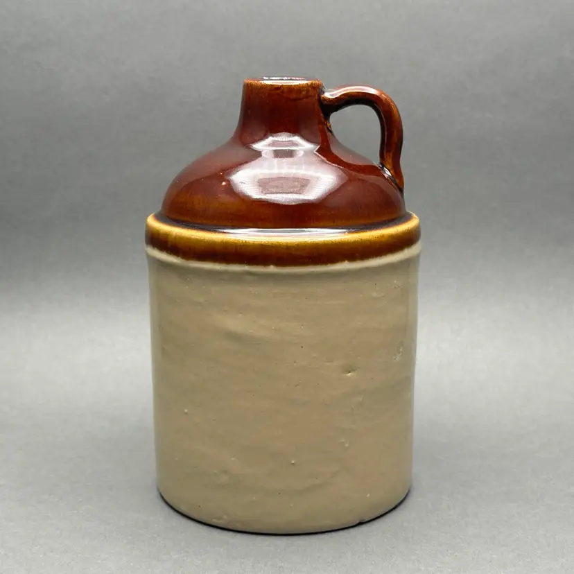 Vintage Rustic Two-Tone Brown/Tan Handled Stoneware Jug