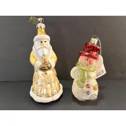 Lot of 2 Vtg Christmas MIDWEST Santa & Snowman Blown Glass Christmas Ornaments