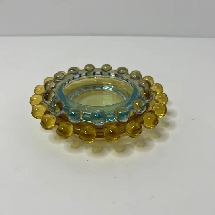 Imperial Glass Nesting Ashtrays Set Of 2 Amber & Aqua Vintage