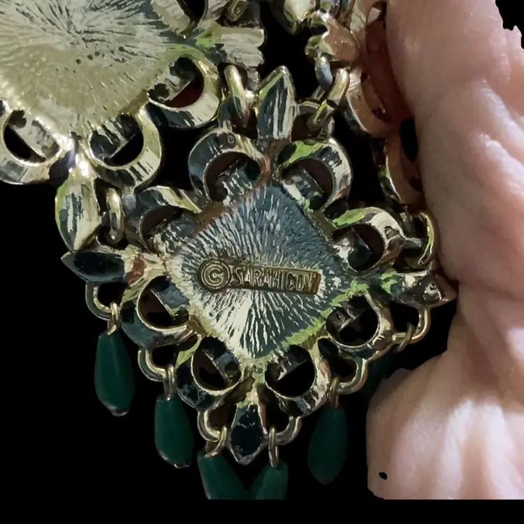 #19~ Vintage Goldtone Sarah Coventry “ Temple Of Lights” Inspired By Indian Culture. Four Hinged Diamond Shape Segments With Multi Colored Glass Rhinestones.