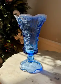 Fenton Blue “Cabbage Rose” Vase