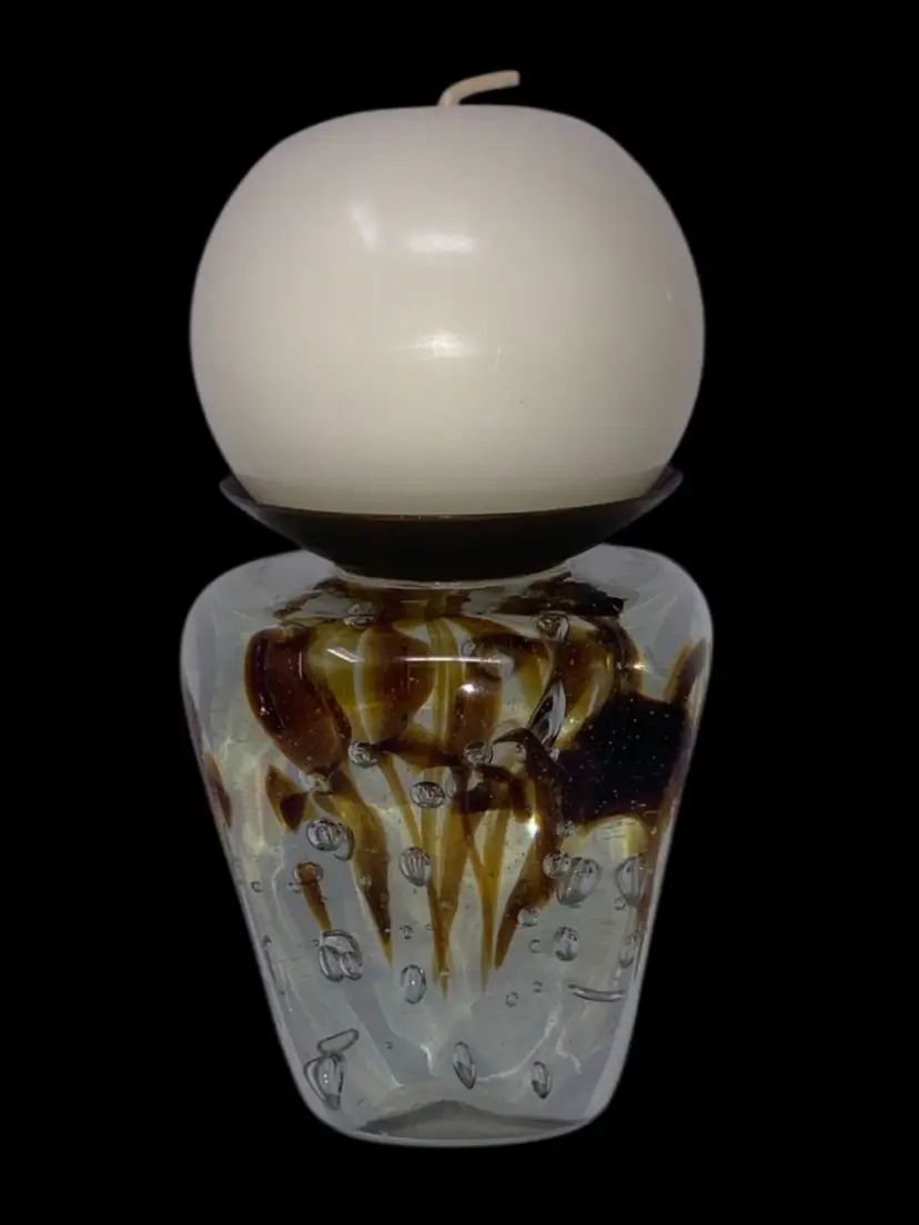 Vintage De Anda Decorative Art Glass Candle Holder! 6” Tall With Candle, 4” Tall Without Candle!