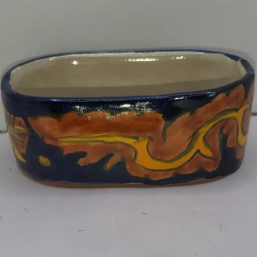 Hand-Painted Ceramic Planter/Trinket Box/Soap Dish Talavera Hand Painted Redware Pottery 5'x3" x 2"