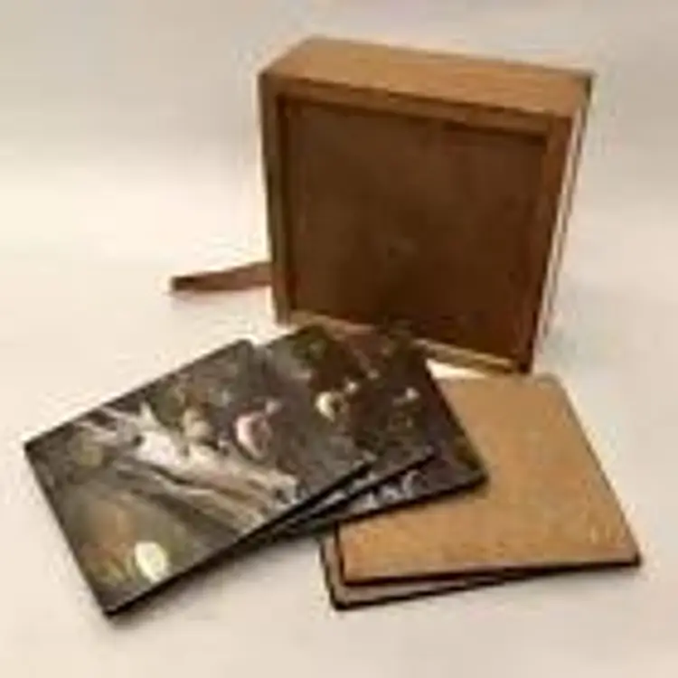 VTG R.O.C. Cork Backed Coasters (Note: Set of 5) w/ dedicated Wooden Box.
Wood Ducks in Nature, Resting Lakeside on a Fallen Log over a Lilly Pond.
Please read Description
(location:Box A9)