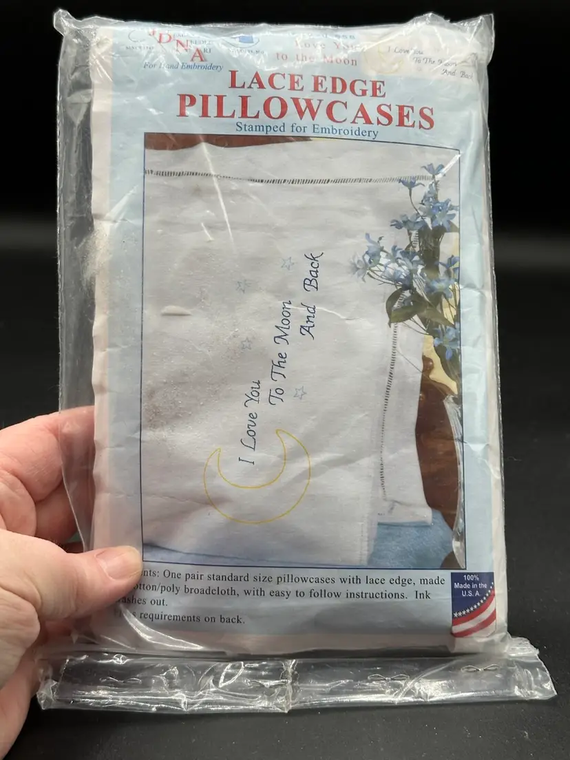 Jack Dempsey Stamped Pillowcases W/White Lace Edge 2/Pkg-Love You To The Moon