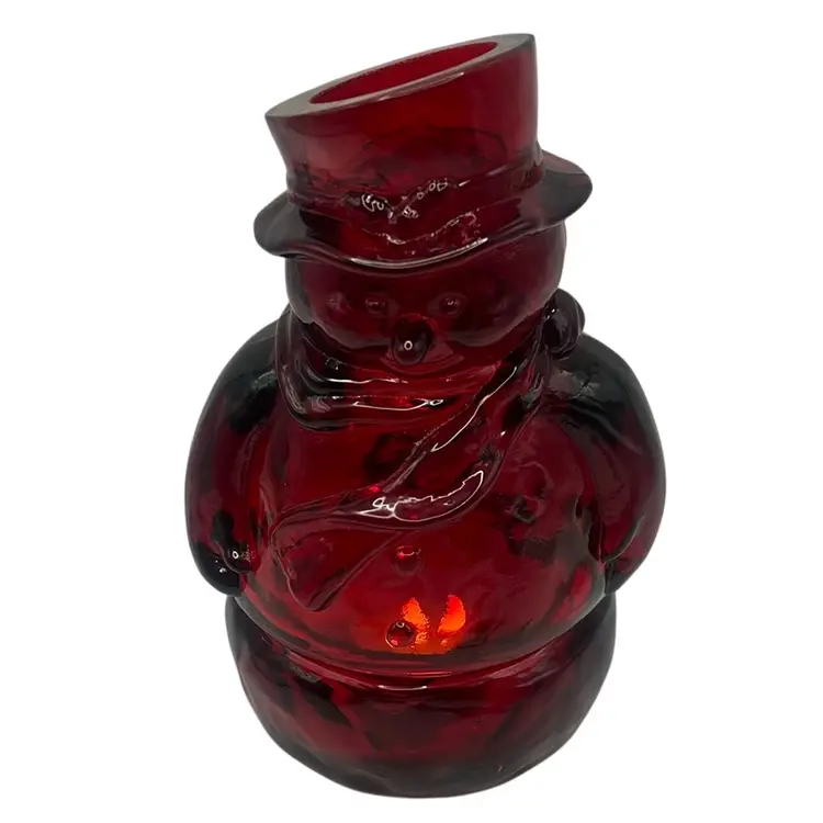 Fenton Ruby Red Glass Snowman, 7” Tall x 4-1/2” Wide