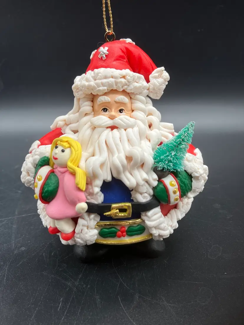 BIN - Traditions Polymer Clay And Glass Santa Holiday Christmas Ornament