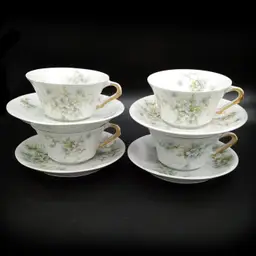 Antique Haviland Limoges 8 Piece Blue Floral Cup & Saucer Set, France