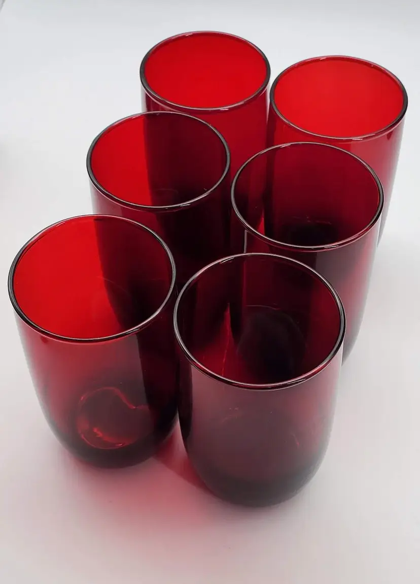 Vintage Royal Ruby Red Anchor Hocking Roly Poly 4oz Glasses Set of 6