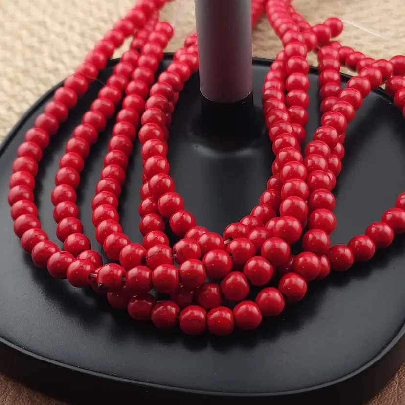 70pcs Red 6MM Howlite Beads #CC142